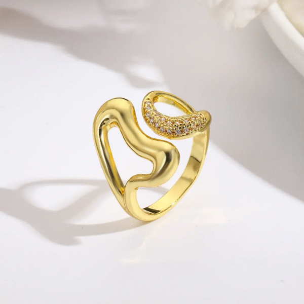 Elegant Gold-Plated Snake Ring with Sparkling Zircon Stones