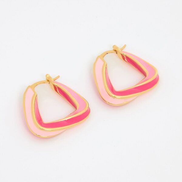 Trendy Gold Plated Hoop Earrings with Pink Enamel Coating