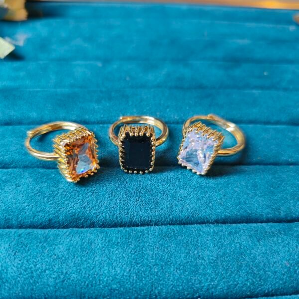 Luxury Gold-Plated Square Gemstone Rings – Elegant Adjustable Ring Set