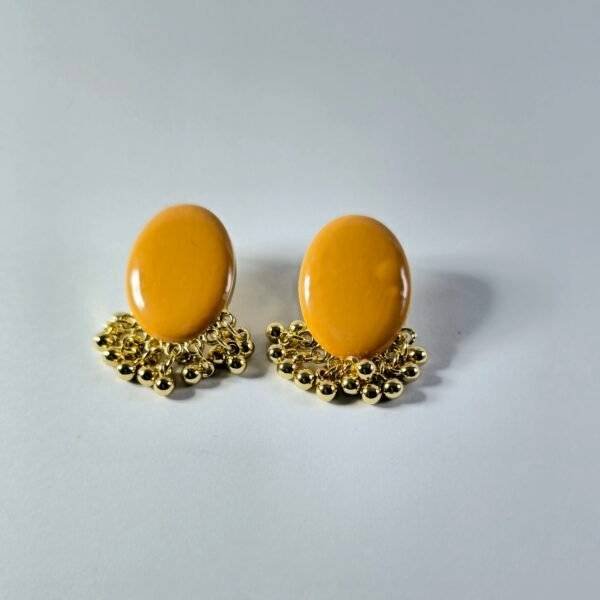 Elegant Oval Earrings with Golden Beaded Design(j7)
