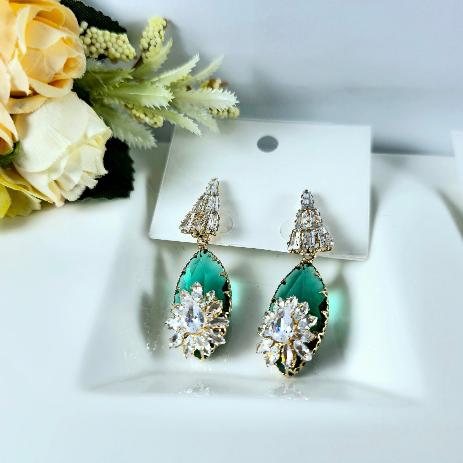 Luxury Teardrop Gemstone Earrings with Sparkling Zircon Accents (j16)