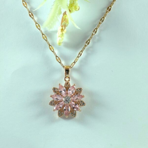 Floral Blossom Pendant Necklace – Stainless Steel Chain with Fine Zircon